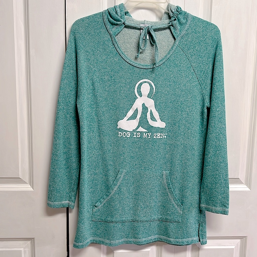 Dog Is Good Blue White Graphic Pocket Hood Sweatshirt Size M